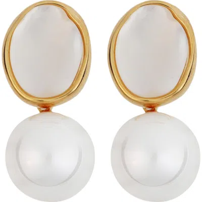 Panacea Faux Pearl & Freshwater Pearl Drop Earrings In Gold