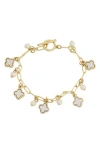Panacea Faux Pearl Charm & Clover Toggle Bracelet In White