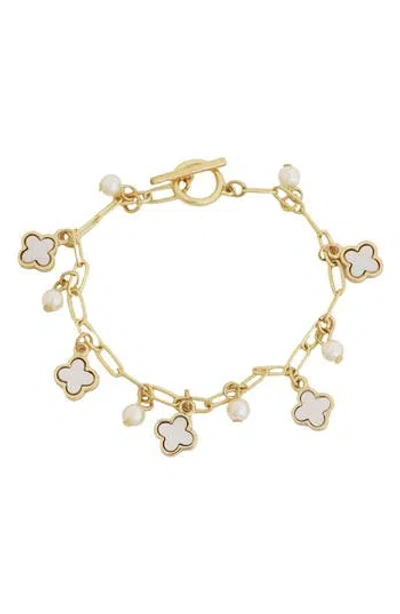 Panacea Faux Pearl Charm & Clover Toggle Bracelet In White