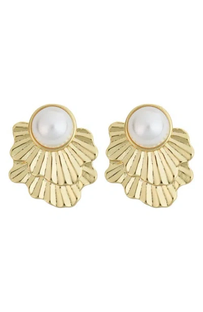Panacea Faux Pearl Fan Earrings In Gold
