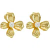 Panacea Faux Pearl Flower Stud Earrings In White