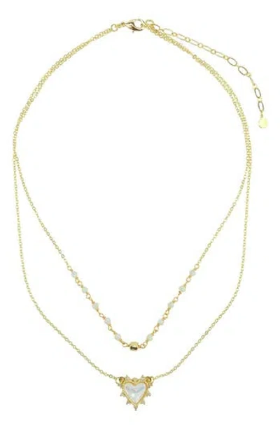 Panacea Faux Pearl Heart Pendant Layered Necklace