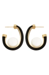 Panacea Faux Pearl Leather Hoop Earrings In Gold