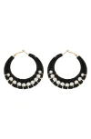Panacea Faux Pearl Raffia Hoop Earrings In Black