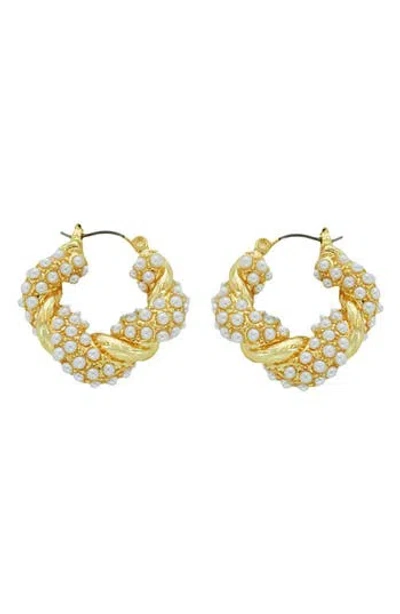 Panacea Faux Pearl Twist Hoop Earrings In Gold