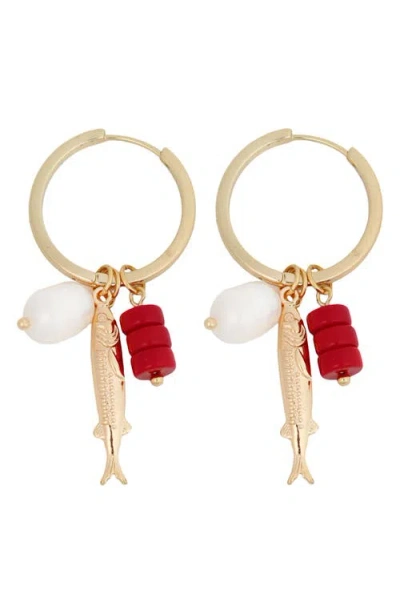 Panacea Fish Charm Hoop Earrings In Gold