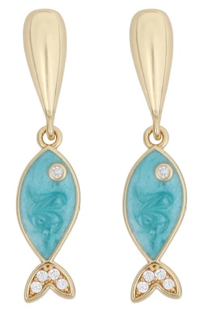 Panacea Fish Charm Linear Drop Earrings In Gold