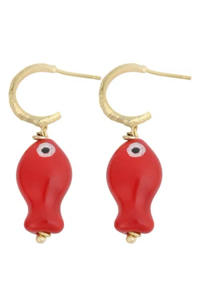 Panacea Fish Drop Hoop Earrings In Red