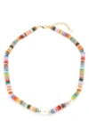 PANACEA FLAT STONE FRESHWATER PEARL ACCENT NECKLACE