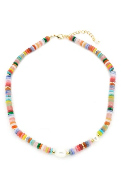Panacea Flat Stone Freshwater Pearl Accent Necklace In Multi