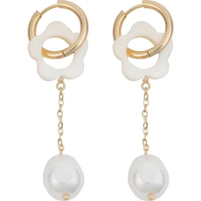 Panacea Flower Cultured Pearl Drop Earrings In Gold