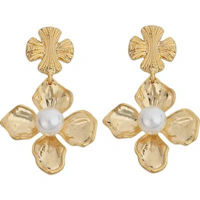 Panacea Flower Faux Pearl Drop Earrings In Orange