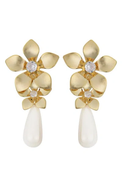 Panacea Flower Faux Pearl Drop Earrings In Gold