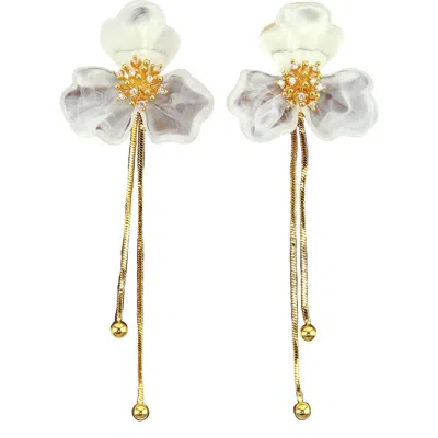 Panacea Flower Linear Drop Earrings In White