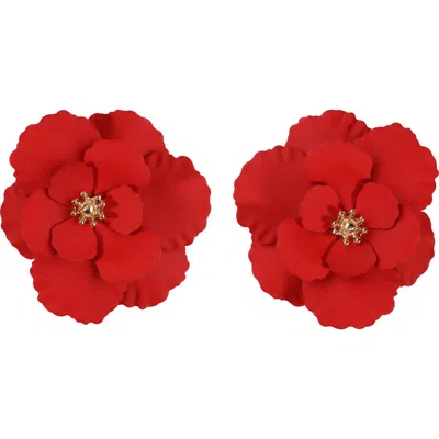 Panacea Flower Stud Earrings In Red