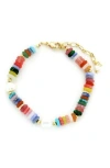 Panacea Freshwater Pearl & Stone Bracelet In Yellow Gold/red Multi
