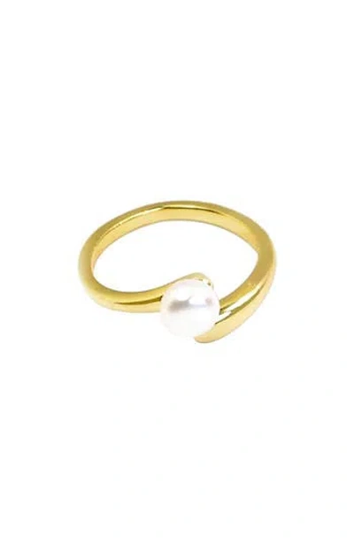 Panacea Freshwater Pearl Bypass Ring In Gold