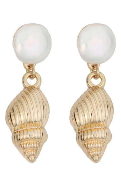 Panacea Freshwater Pearl Drop Earrings In Gold