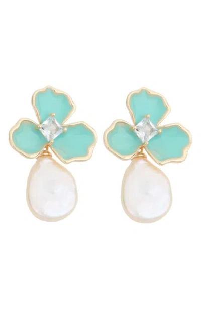 Panacea Freshwater Pearl Drop Earrings In Green