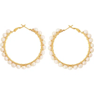 Panacea Freshwater Pearl Embellished Hoop Earrings In Gold