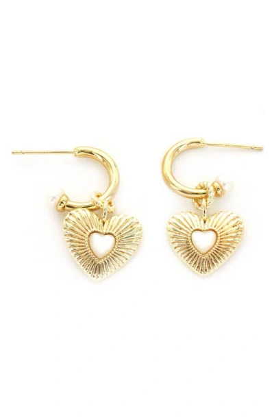 Panacea Freshwater Pearl Heart Hoop Earrings In Gold