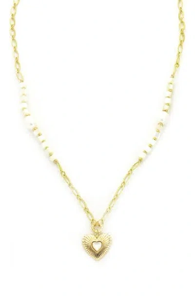 Panacea Freshwater Pearl Heart Pendant Necklace In Gold