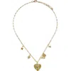 Panacea Freshwater Pearl Mixed Charm Necklace In Gold