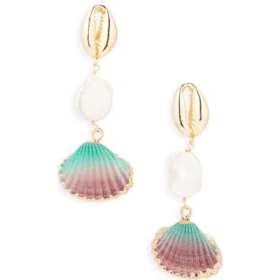 Panacea Freshwater Pearl Shell Drop Earrings In Multi