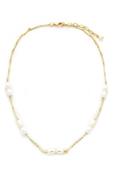 Panacea Freshwater Pearl Station Necklace In Ivory/yellow Gold
