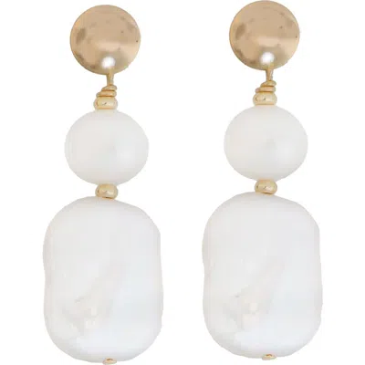 Panacea Genuine Pearl Drop Earrings In Gold