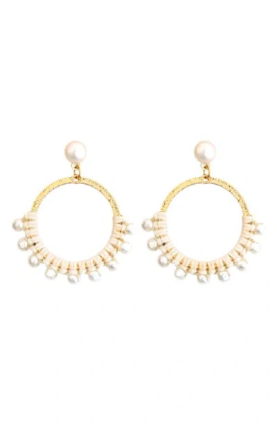 Panacea Genuine Pearl Embellished Drop Earrings In Gold