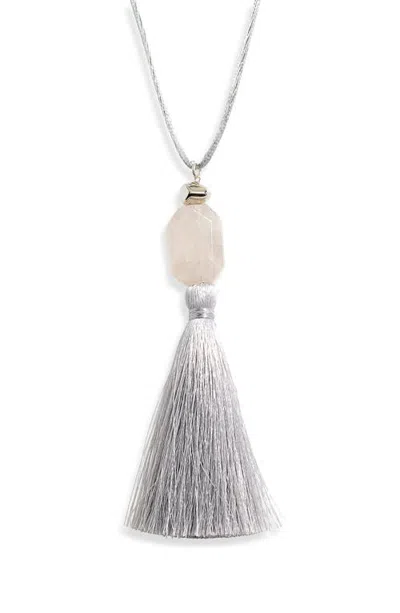 Panacea Genuine Stone Tassel Pendant Necklace In Gray