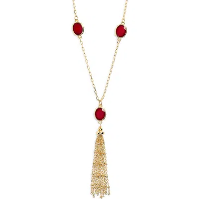 Panacea Glass Stone Tassel Pendant Necklace In Red
