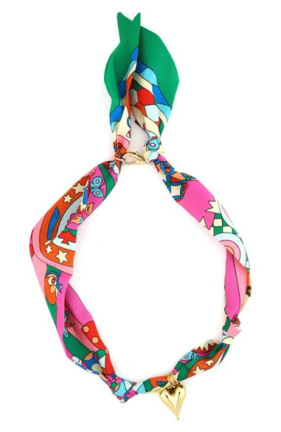 Panacea Heart Charm Silk Necklace In Multi