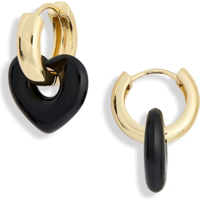 Panacea Heart Disc Huggie Hoop Earrings In Black