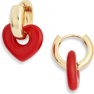 Panacea Heart Disc Huggie Hoop Earrings In Red