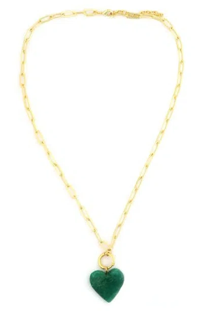 Panacea Heart Stone Pendant Necklace In Green