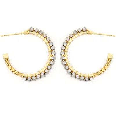 Panacea Hematite Bead Hoop Earrings In Gold