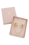 Panacea Huggie Hoop Earrings & Chain Necklace Set In Gold