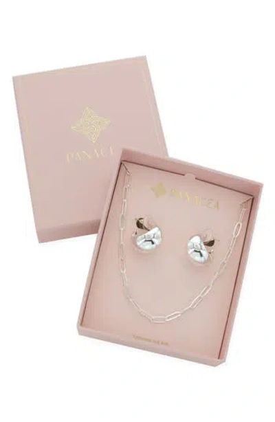 Panacea Huggie Hoop Earrings & Chain Necklace Set In Silver