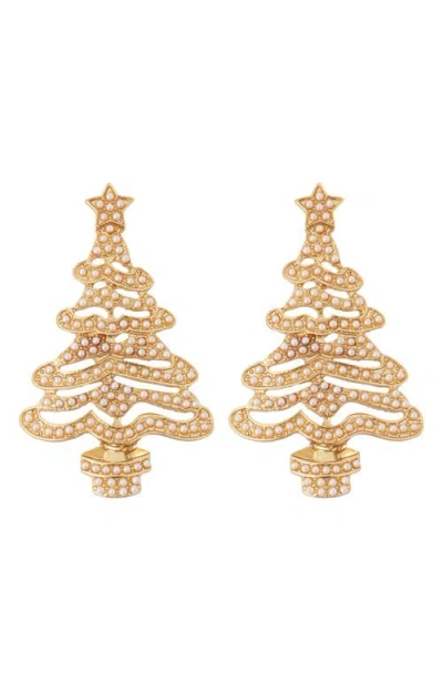 Panacea Imitation Pearl Christmas Tree Drop Earrings In Gold