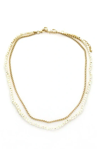 Panacea Imitation Pearl Double Layer Necklace In Gold