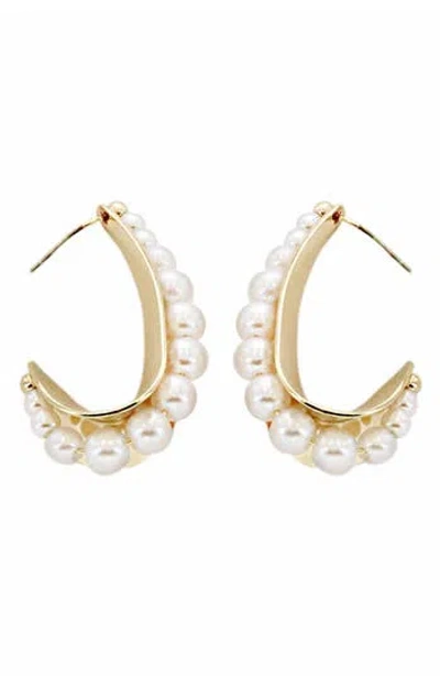 Panacea Imitation Pearl Hoop Earrings In Gold/pearl