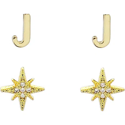 Panacea Initial Starburst Set Of 2 Stud Earrings In Gold