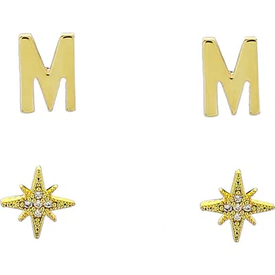 Panacea Initial Starburst Set Of 2 Stud Earrings In Gray