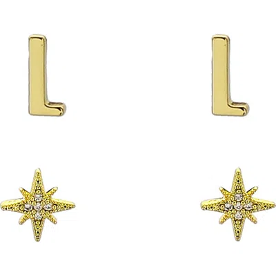 Panacea Initial Starburst Set Of 2 Stud Earrings In Gold
