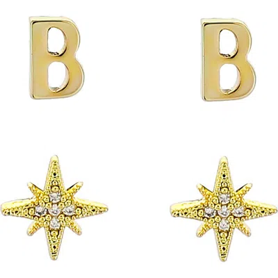 Panacea Initial Starburst Set Of 2 Stud Earrings In Gold