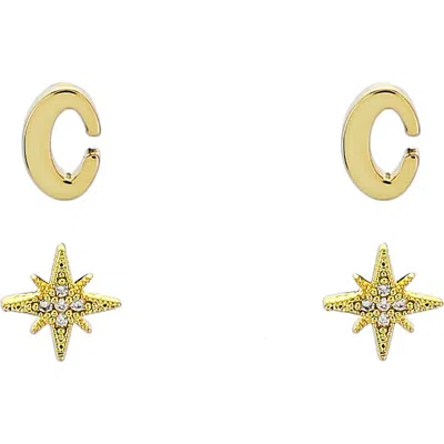Panacea Initial Starburst Set Of 2 Stud Earrings In Gold
