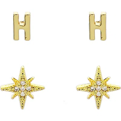 Panacea Initial Starburst Set Of 2 Stud Earrings In Gray