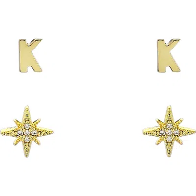 Panacea Initial Starburst Set Of 2 Stud Earrings In Gold